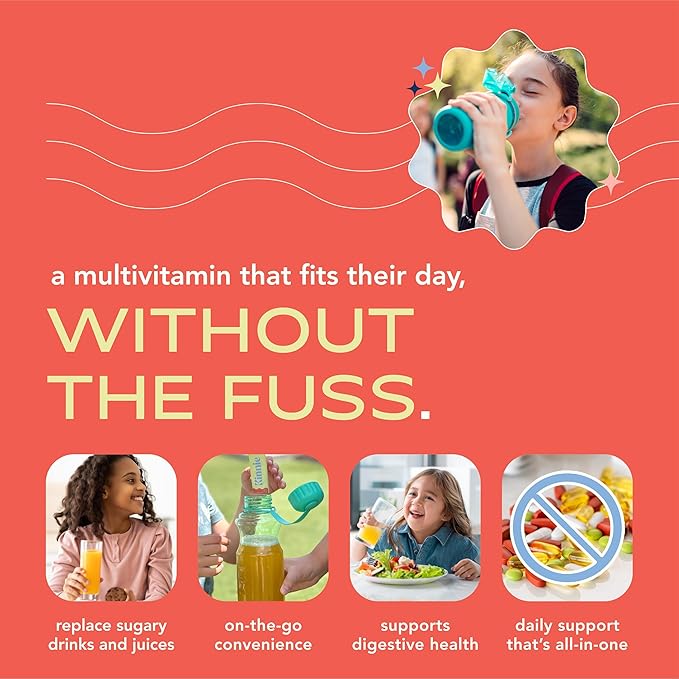 Kids Multivitamin with Pre/Probiotic &amp Organic Superfoods for Kids - 22+ Vitamins &amp Minerals - Sugar-Free Orange Flavor - Immune Gut &amp Oral Health Support - Ages 4+ (30 Sticks)