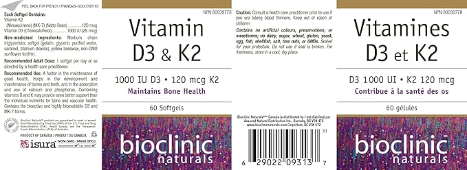 Bioclinic Naturals Vitamin D3 &amp K2 60 Gels
