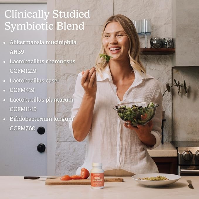 Zen Principle Zenculture™ – 4-in-1 Synbiotic Supplement (Probiotic + Prebiotic + Postbiotic + Digestive Enzymes) with CoreBiome®. Anti Bloating Immune &amp Brain-Gut Health. 120 Capsules
