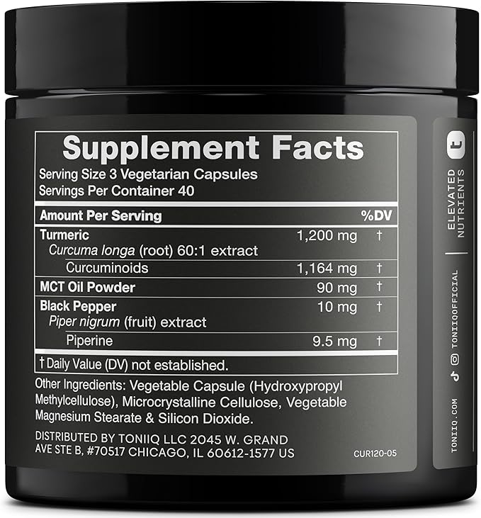 Turmeric Curcumin - Ultra High Potency 60:1 Extract with 97% Curcuminoids - 1200mg Per Serving - Black Pepper &amp MCT Oil for Enhanced Absorption - Third-Party Lab Tested - 120 Capsules