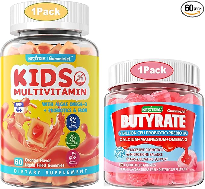 Kids Multivitamin Gummies with Iron + Butyrate Gummies with Probiotic + Prebiotic + Postbiotic