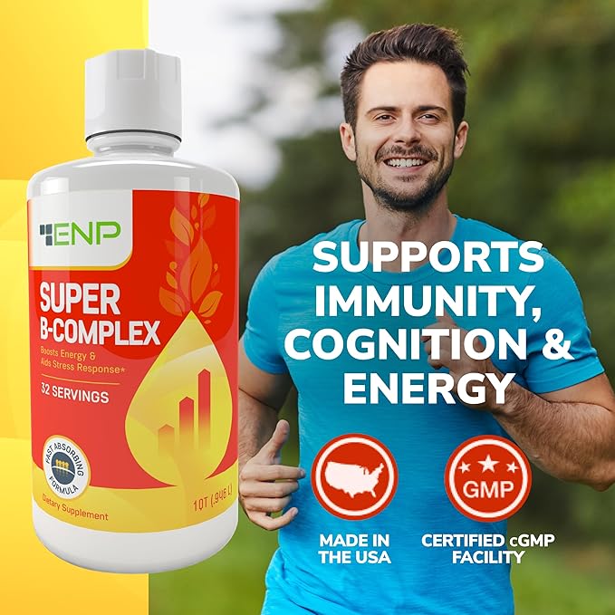 Super B Complex Liquid Vitamin Supplement | 500mg B12 and 50mg B6 | 32oz. | Liquid B-Complex Vitamins Boost Energy Aid Stress Response | Effective Natural Products