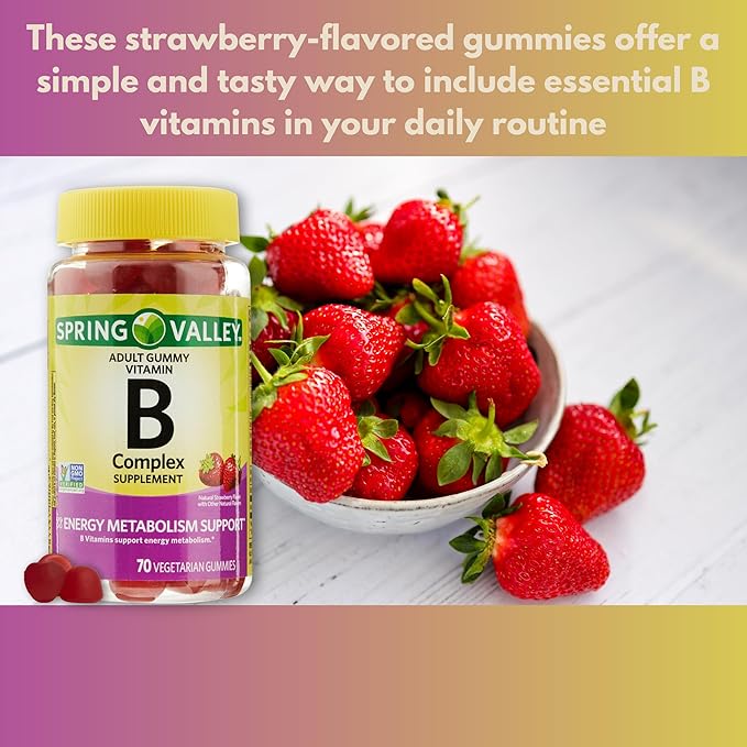 Super B Complex Strawberry Flavor Gummies- Energy Metabolism Support 70 Count (Pack of 2)