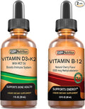 SBR Nutrition D3+K2 and B12 Bundle Vitamin D3K2 (MK7) Liquid Drops Peppermint 1oz | Vitamin B-12 3000mcg Liquid Drops 2oz | for Adults &amp Kids | Non-GMO Gluten Free