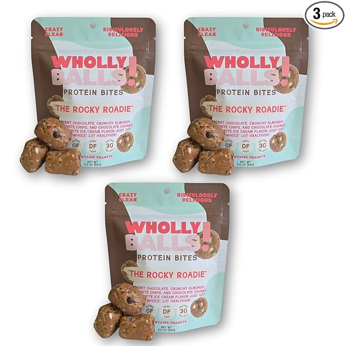Wholly Balls Protein Bites – Healthy Plant-Based Snack | High Protein Low Sugar Gluten-Free Energy Balls (Pack of 3 Rocky Roadie)