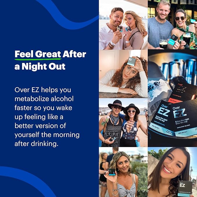 OVER EZ Pre-Drink Supplement - [$1.30 x Serving] Party Recovery &amp Prevention Pills for a Night Out &amp Better Mornings Milk Thistle Amino Acids Vitamin Bs (30 Servings)