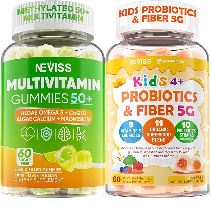 NEVISS Multivitamin for Men &amp Probiotics for Kids Teen + Veggie &amp Fruit Fiber Gummies