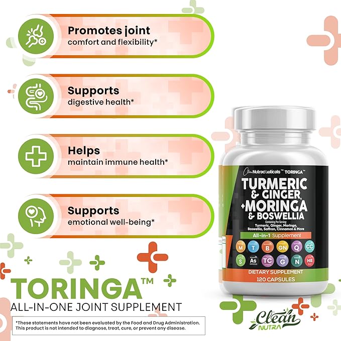 Turmeric Moringa Supplement | Ginger Boswellia Saffron - Supplement for Women and Men with Ceylon Cinnamon Tart Cherry Quercetin Garlic Nettle Holy Basil - 5Pack