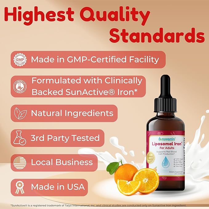 Nuvamin – Liquid Iron Drops for Women Men Adults Pregnant &amp Lactating. 2Fl.Oz18mg of Elemental Iron 60 Daily Servings. All Natural - High Absorption - No Metallic Aftertaste Orange Flavor