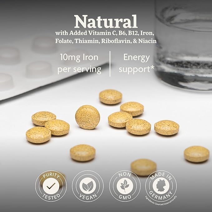 Floradix Iron Tablets - Iron Supplement with B Vitamins Folic Acid Vitamin C &amp More - Energy Support - Vegetarian &amp Gluten-Free - 120 Tablets (120 Servings)