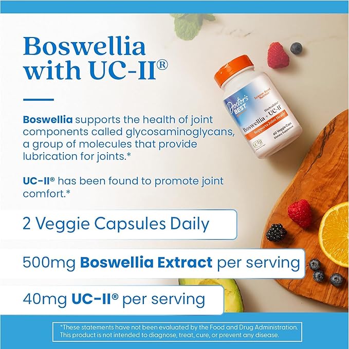 Doctors Best BioAvailable Boswellia + UC-II Supports Joint Health Non-GMO Gluten Free Soy Free 60 Veggie Caps