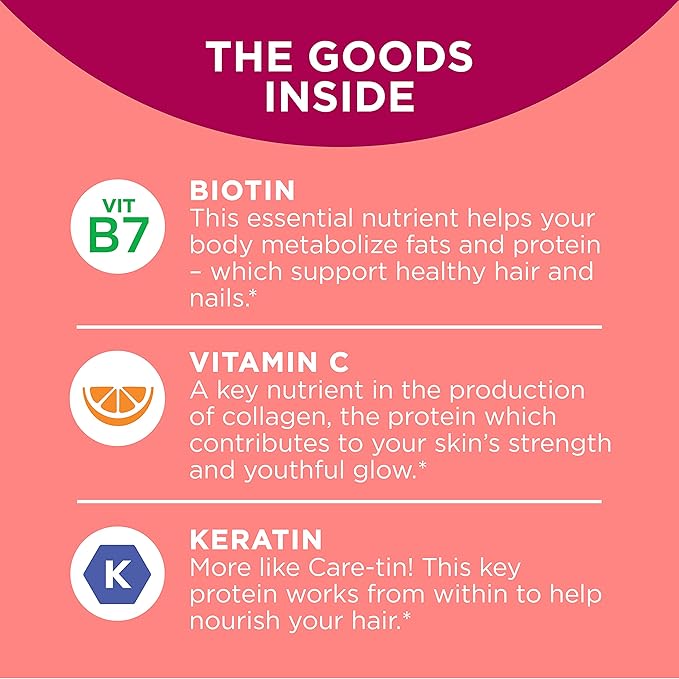 OLLY Heavenly Hair Gummy Supports Healthy Hair Keratin Biotin &amp Undeniable Beauty Gummy For Hair Skin Nails Biotin Vitamin C Keratin Chewable Supplement Grapefruit 30 Day Supply - 60 C