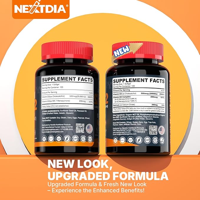 Vitamin D3 20000 IU + K2 Vitamin (MK4 &amp MK7) 200mcg + Calcium Citrate Optimal Vitamin D3 K2 Softgel - Strong Bone &amp Muscle Calcium Absorption Helping Vitamin D Deficiencies Easy to Swallo
