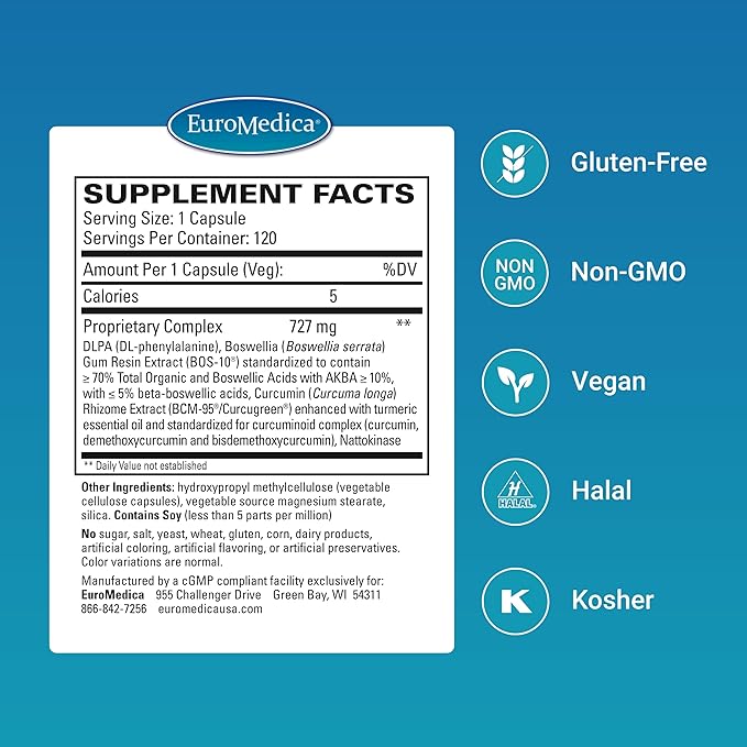 EuroMedica Curaphen - Curcumin Supplement for Circulation &amp Endorphin Support - Support for Occasional Discomfort - Aids Healthy Muscles - 120 Capsules 2 Pack (240 Capsules)