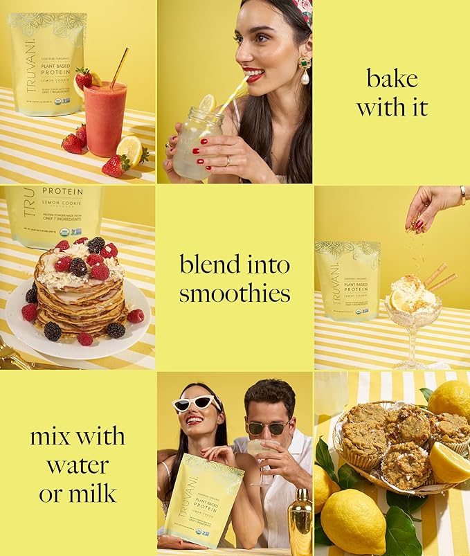Truvani Vegan Pea Protein Powder | Lemon Cookie | 20g Organic Plant Based Protein | 20 Servings | Keto | Gluten &amp Dairy Free | Low Carb | No Added Sugar