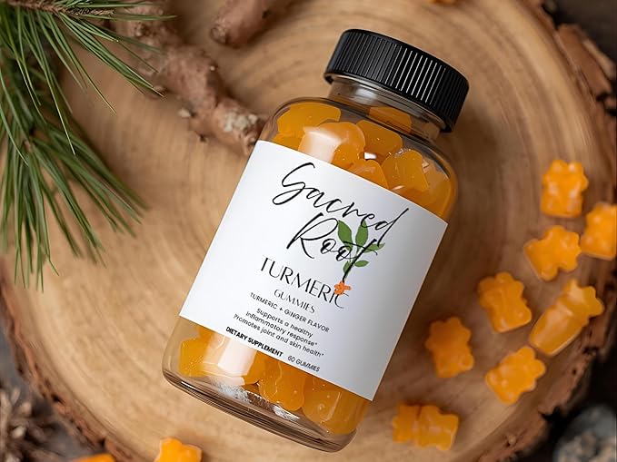 Sacred Root Turmeric Gummies with Ginger and Black Pepper Extract Dietary Supplement 60 Count