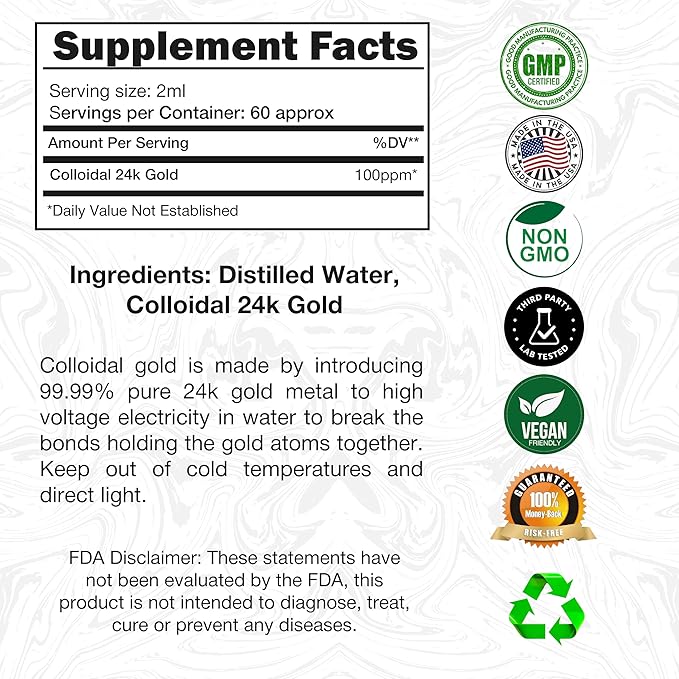 I Am Joy co. Liquid Colloidal Gold 24k 99.99% Pure 100ppm Ruby Red Water Based All Natural Electrolysis 4oz Glass Bottle