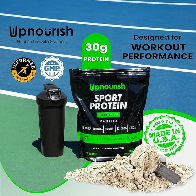 Vegan Sport Protein Powder Vanilla – 30g Plant Based Protein VELOSITOL BCAAs Organic Greens &amp Fruits Probiotics Tart Cherry for Post Workout Recovery Inform Sports Certified Keto - 20 servin