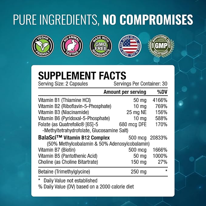 Approved Science Methylated B Complex – Full Bioactive Vitamin B Complex - Folate (5-MTHF) Methylated Vitamin B12 P5P – Methylation Support – Choline Betaine - 60 Capsules - Pack of 3