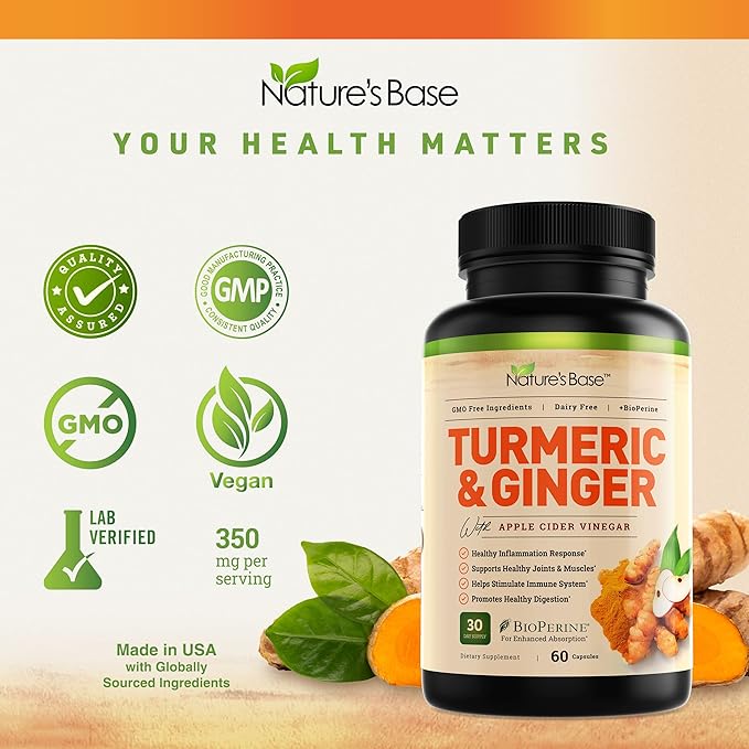 Nature's Base Turmeric &amp Ginger 60 ct + Probiotics 70 Billion CFU 30 ct