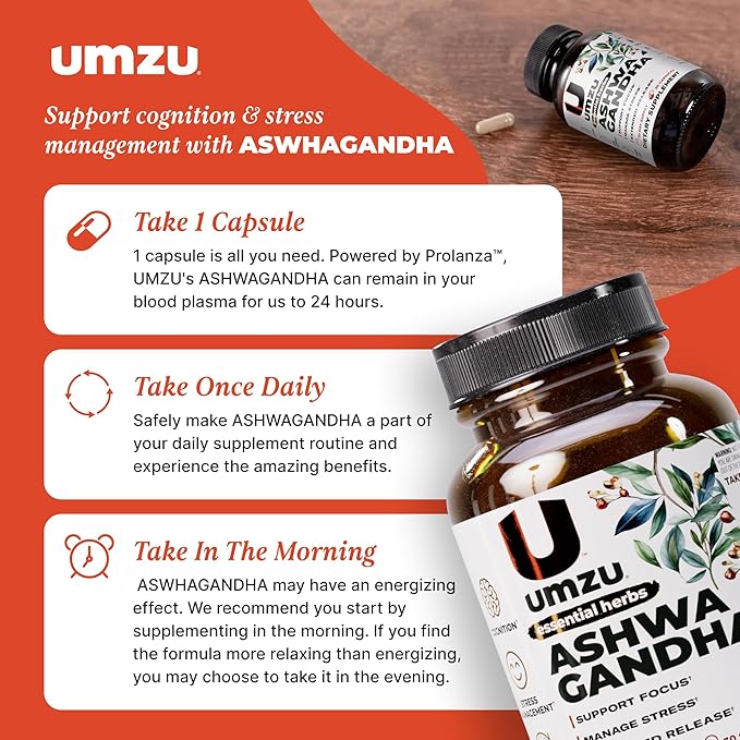 UMZU Ashwagandha 30 Day Supply – Advanced Stress Support Supplement with Prolanza Extended Release – Naturally Supports Healthy Stress Response Mood Calmness Cognitive Function and Daily Balance