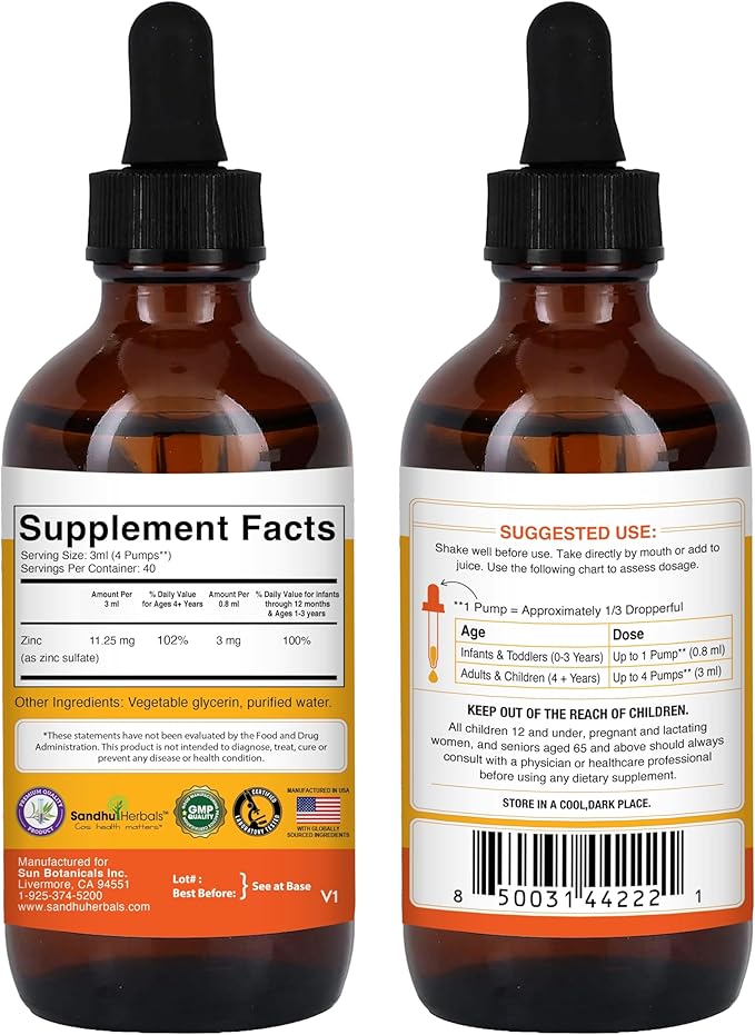 Sandhu Herbals Liquid Zinc Drops 4 Oz &amp Zinc Capsules 60 Count Supplement | Supports Immune and Skin Health| Made in USA