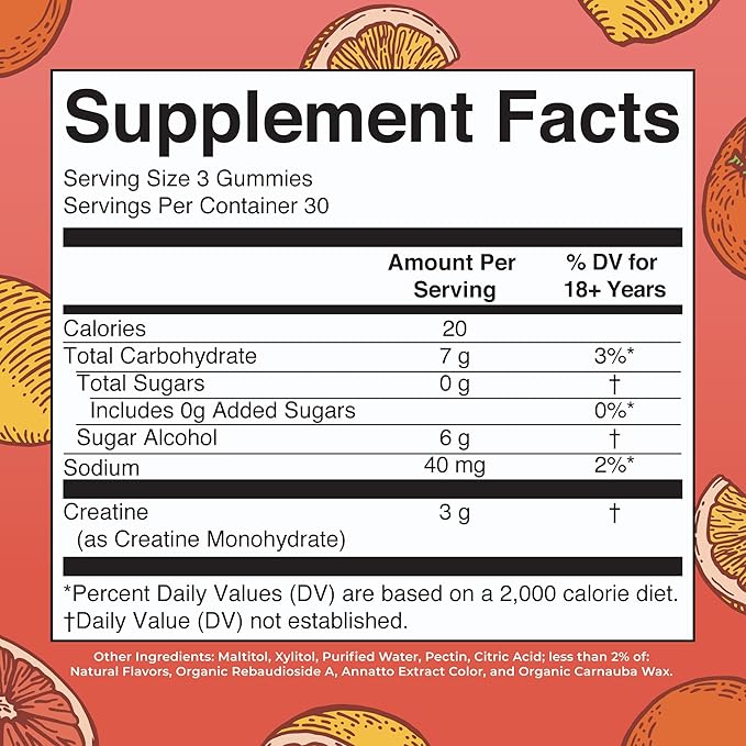 MaryRuth's Creatine Gummies | Creatine Monohydrate Gummies | 3g Creatine Per Serving | Creatine for Women &amp Men | Tangerine Citrus Flavor | Exercise | Workout | Sugar Free | Vegan | 90 Count