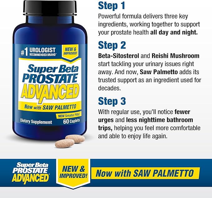 SUPER BETA PROSTATE Advanced with Saw Palmetto - Prostate Health Supplements for Men Bladder &amp Urinary Support with Beta-sitosterol Reishi Saw Palmetto Vitamin D Zinc Oxide Selenium - 240 Co