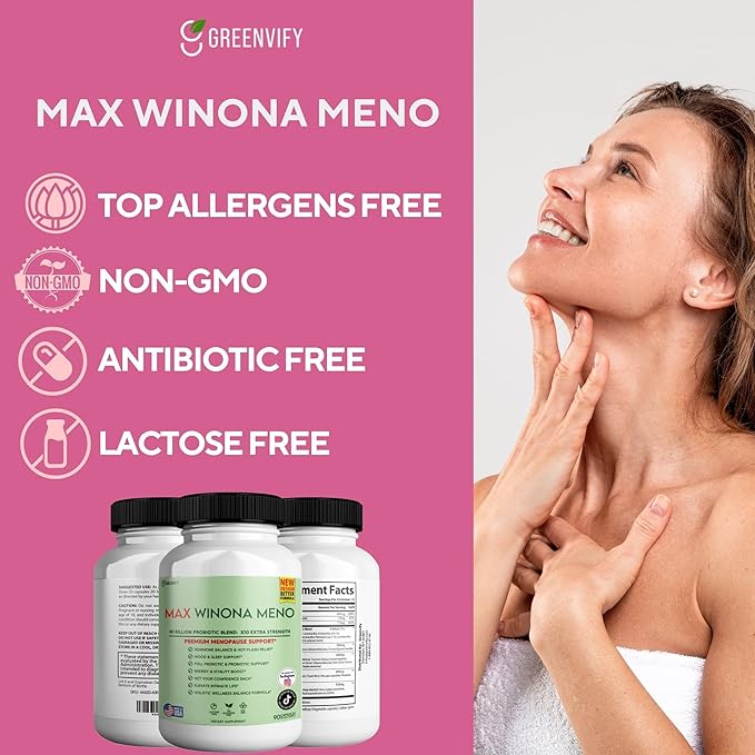 Winona Max Premium Menopause Support 40 Billion CFU Probiotic 90 Capsules Hormone Balance and Hot Flash Relief (1)