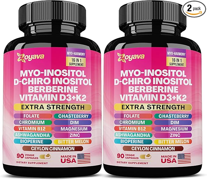 Myo Inositol Supplement 750mg Berberine 500mg D-Chiro Inositol 50mg Folate 400mcg Chromium 100mcg Ceylon Cinnamon 200mg Ashwagandha 100mg DIM 75mg Vitex Chasteberry 150mg 90 Capsules (2 Pack)