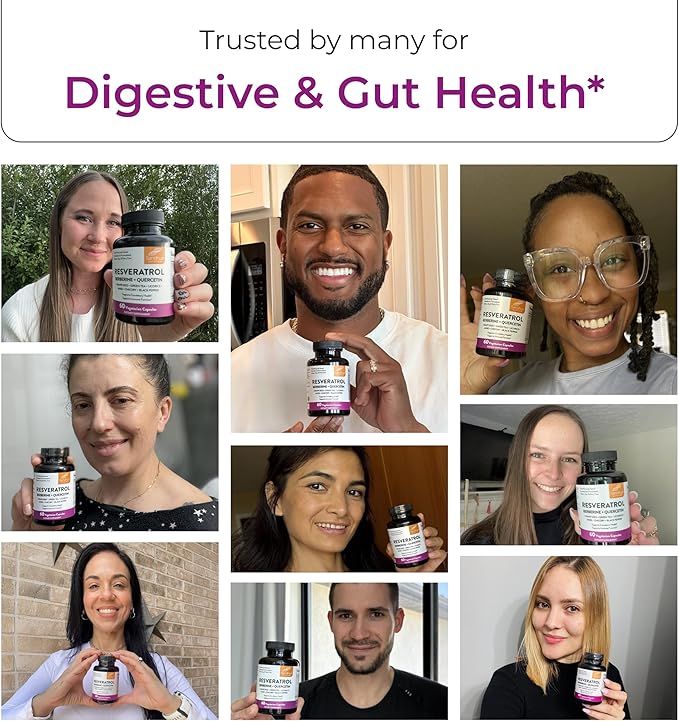 Resveratrol with Berberine Supplement For Gut Health Support | 240 Digestive Capsules For Women &amp Men | With Green Tea Extract Star Anise DGL Grape Seed Quercetin | Helps Ease Bloating &amp D