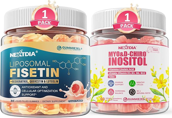 Inositol Gummies Supplement with Evening Primrose Oil for Women + Liposomal Fisetin 200mg &amp Resveratrol Complex 500mg Liquid Gummies