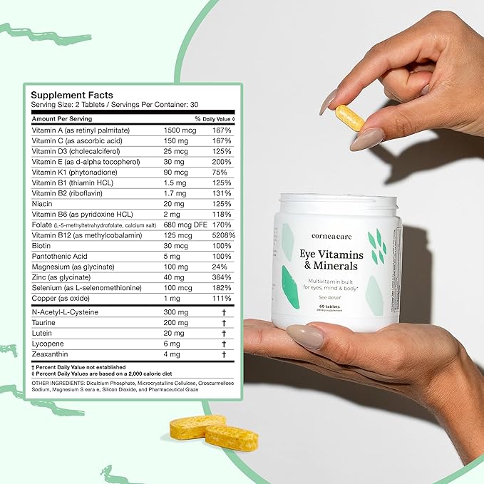 CorneaCare Vitamins and Minerals | Multivitamin for Vision &amp Health | Dry Eye Supplements | 60 Tablets