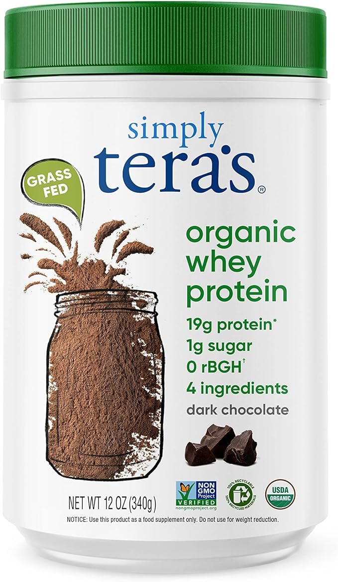 simply tera's organic whey protein powder dark chocolate flavor