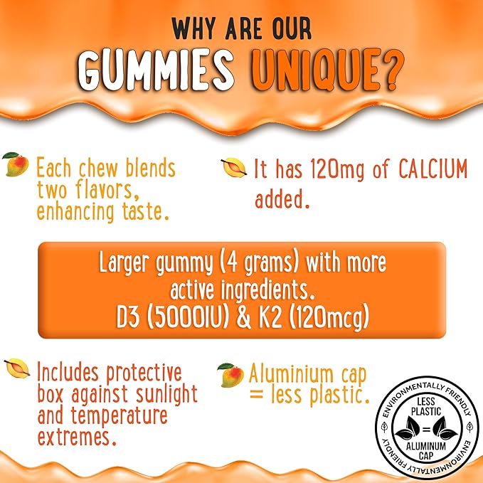 Magnesium + D3K2 Gummies Bundle – 2 Bottles (60 Each) – Apple Kiwi &amp Peach Mango