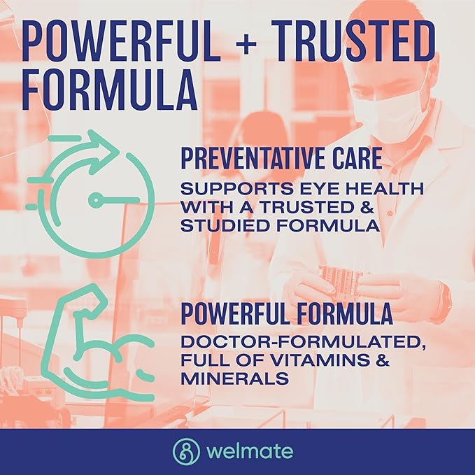 WELMATE - AREDS 2 (60 Servings) - Eye Vitamin and Mineral Supplement - Vitamin C Zinc Lutein Zeaxanthin - Macular Health - Doctor Formulated &amp Tested - Eye Care - Gluten Free - 120 Mini Softgel