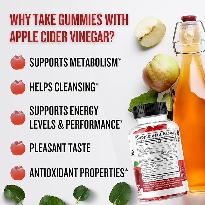 healblend Apple Cider Vinegar Gummy Vitamins 1000MG Per Serving - 180 Count- Vitamin B12 Pomegranate &amp Beet Juice Gelatin-Free Gluten-Free Vegan &amp Non-GMO (3 Pack)