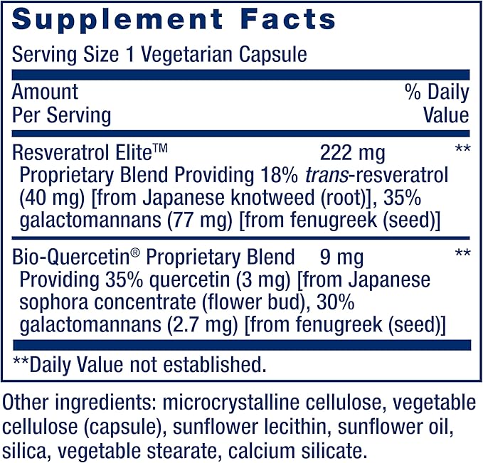 Life Extension Optimized Resveratrol Elite Trans-resveratrol quercetin Healthy Aging Heart Health Brain Health oxidative Stress Gluten-Free Non-GMO Vegetarian 60 Capsules (Pack of 2)