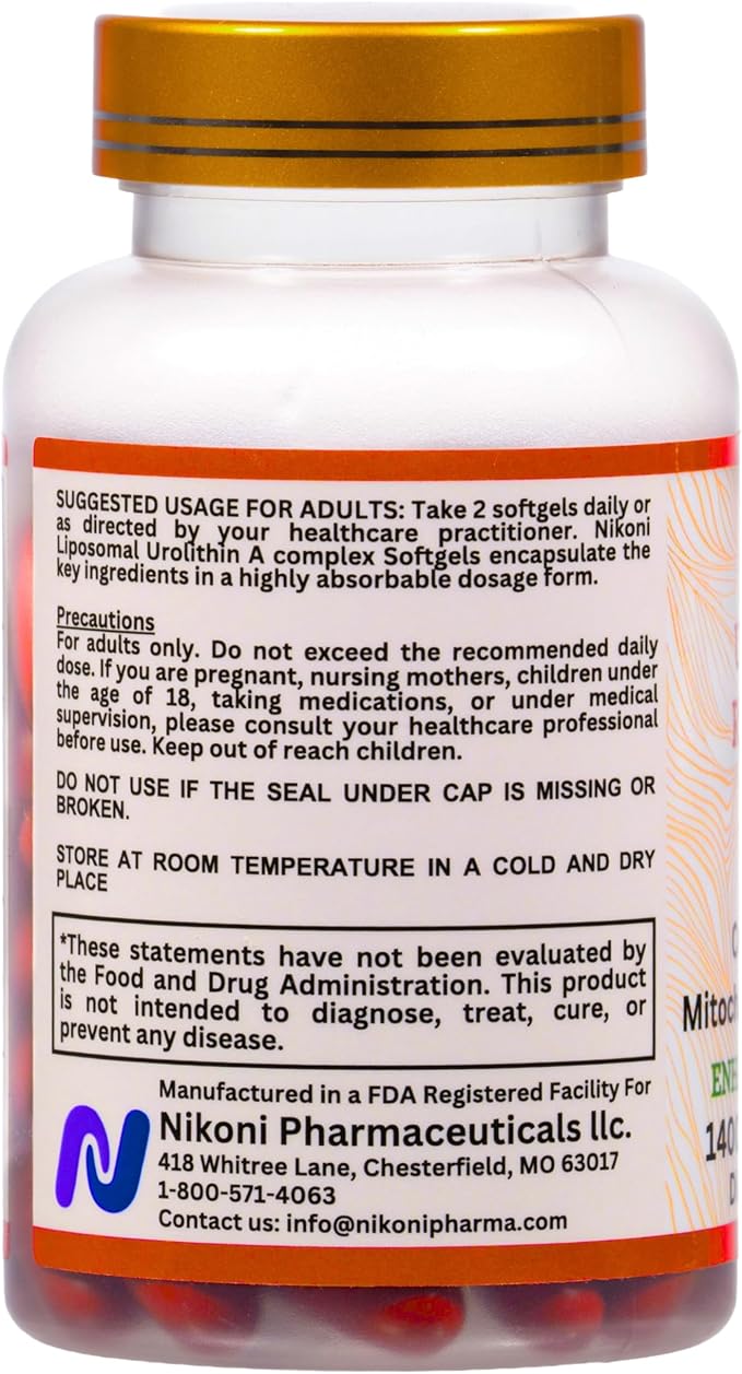 Nikoni Liposomal Urolithin-A Supplement 1400mg Supports Healthy Aging Cellular Renewal &amp Muscle Health- 120 Softgels