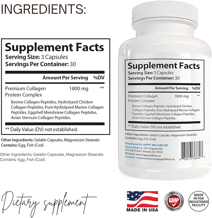 Collagen Complex | Supports Skin Hair Nails &amp Joint Health | Boosts Hydration Elasticity &amp Strength | 90 Capsules