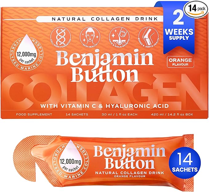 12000mg Marine Collagen Liquid Shots| High Strength Hydrolyzed Marine Collagen Peptides w/Hyaluronic Acid &amp Vitamin C for Skin Hair &amp Joints | Orange 14 Daily Servings 30ml