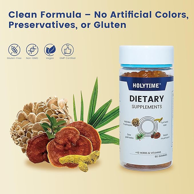 HolyTime Turmeric Gummies – 120 Count with Curcumin Maitake Reishi &amp Saw Palmetto – Plant-Based Joint Support Supplement for Daily Wellness – Gluten-Free Non-GMO &amp Naturally Flavored