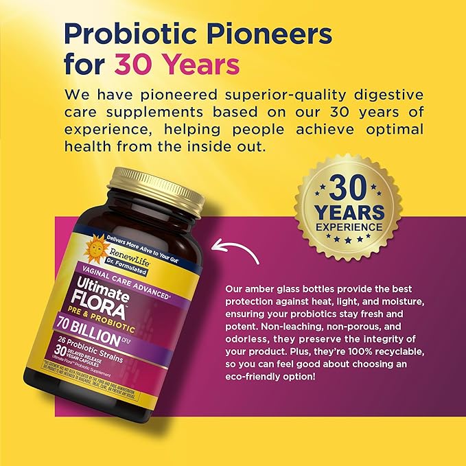 Renew Life Ultimate Flora Probiotics for Women 70 Billion CFU Delayed Release Vegan Capsules | Doctor Formulated | Vaginal | Digestive Health | Immune Health | Dairy Free | 30 Count