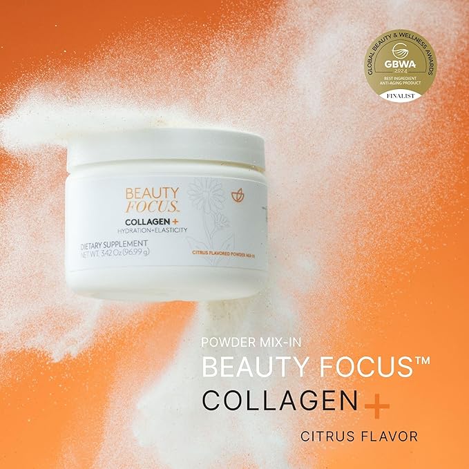 Nu Skin Collagen+ Powder Mix-in | Citrus-Flavored Collagen Peptides with Lutein &amp Acerola Cherry | Supports Skin Elasticity Tone &amp Texture | 30 Servings