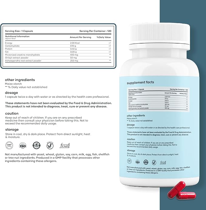 Mars Micronized Creatine Monohydrate Caps: Powered with Shilajit | 100% Pure and Natural | Good Health Company 360 Count (Pack of 3)