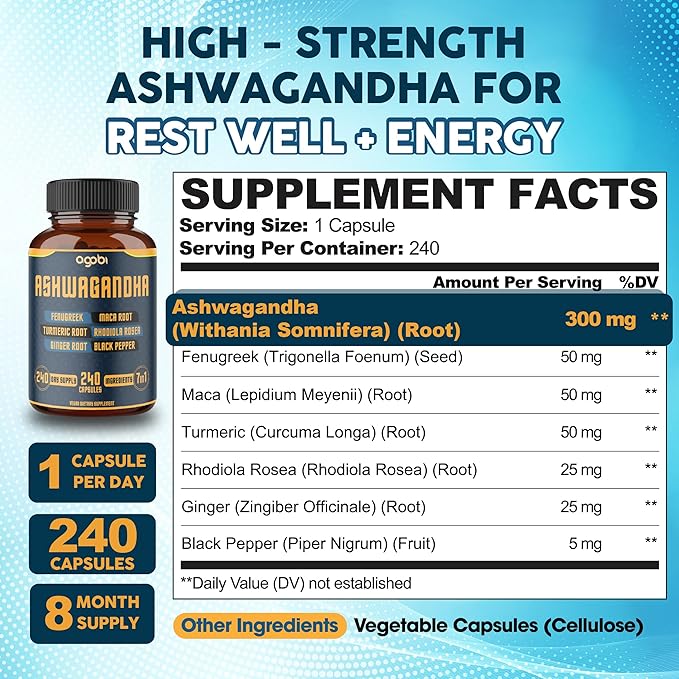 240 Capsules - 8 Month Supply - 7in1 with Fenugreek Maca Turmeric Rhodiola Ginger and Black Pepper - Mood Strength Spirit and Energy Support Supplement