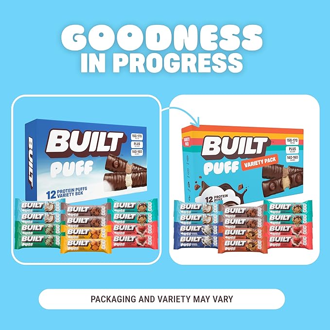 Built Bar Puff Protein Bars Variety Pack Collagen On-the-go Snacks Breakfast Bar Mixed Sampler 12 Pack