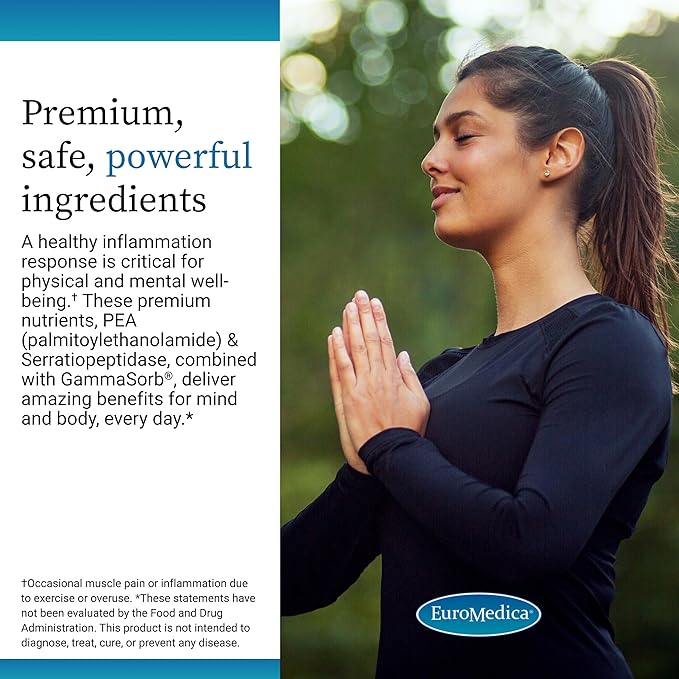 EuroMedica Pea Healthy Inflammation Response - Joint Health Support - Exercise Performance &amp Post-Workout Support - Free of Dairy Gluten or Soy - 60 Capsules (30 Servings)
