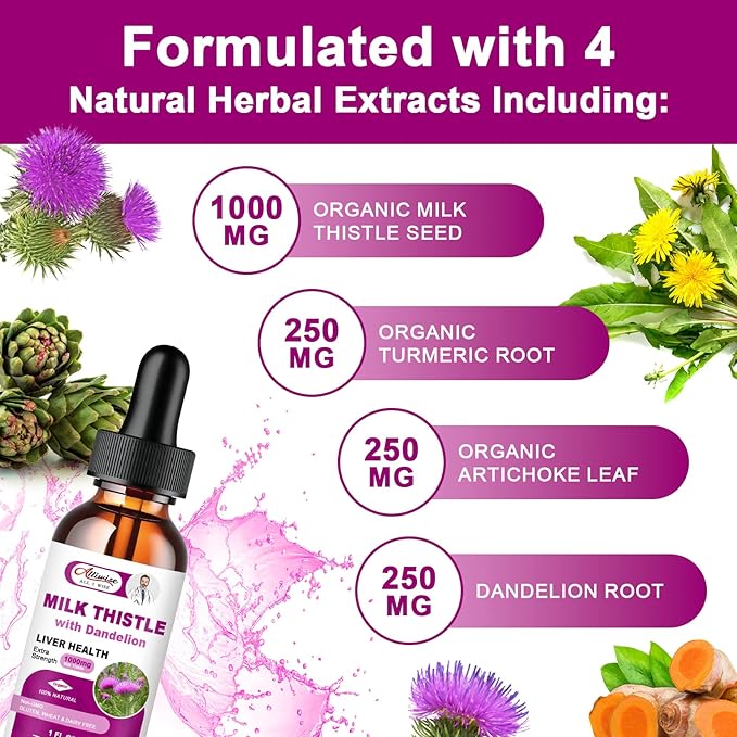 Liver Health Support Liquid 2 Pack600mg Milk Thistle 80% Silymarin Extract &amp 250mg Dandelion Root Extract Liver Cleanse Detox &amp Repair Fatty Liver Formula Vegan Non-GMO and All-Natural