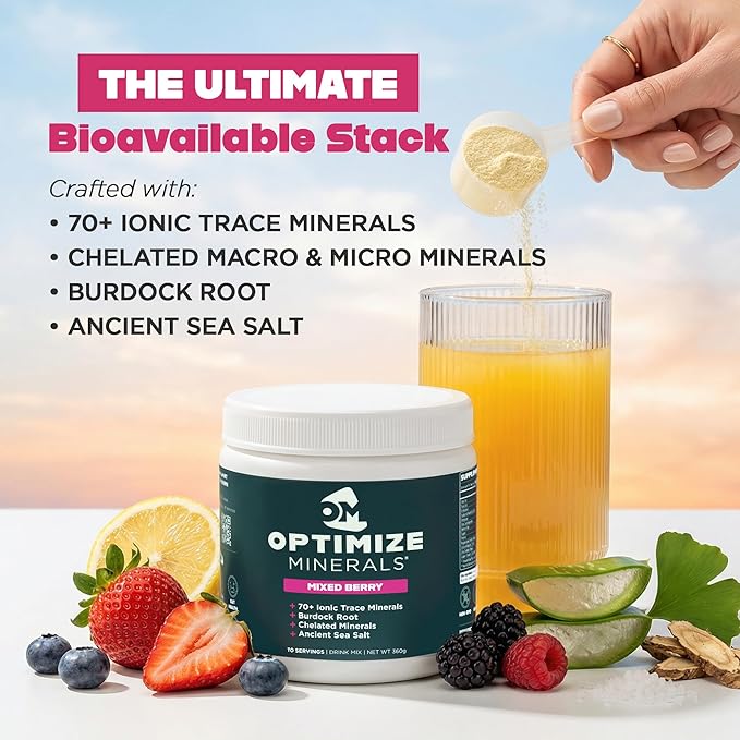 Optimize Minerals Multi Mineral - New Look Same Daily Formula – Magnesium Electrolytes &amp Trace Mineral Supplement Powder - Gluten Free Vitamins Drink - Mixed Berry 30 Servings